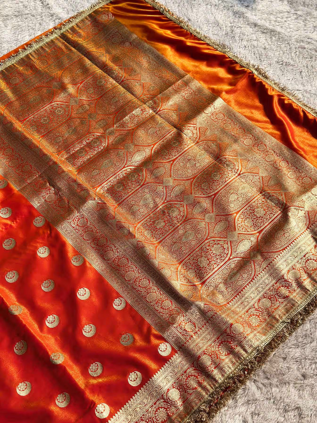 Chand Tara Orange Banarasi Silk Saree - RV Couture 24