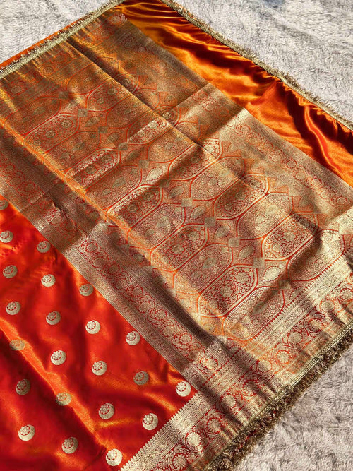 Chand Tara Orange Banarasi Silk Saree - RV Couture 24