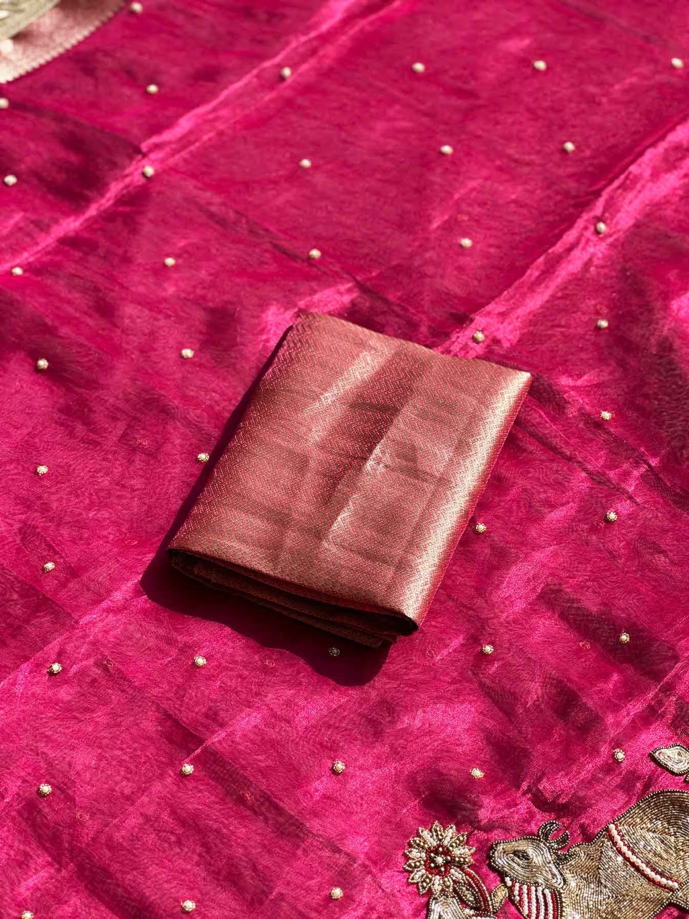 Gajanandi Pink Banarasi Silk Saree - RV Couture 24
