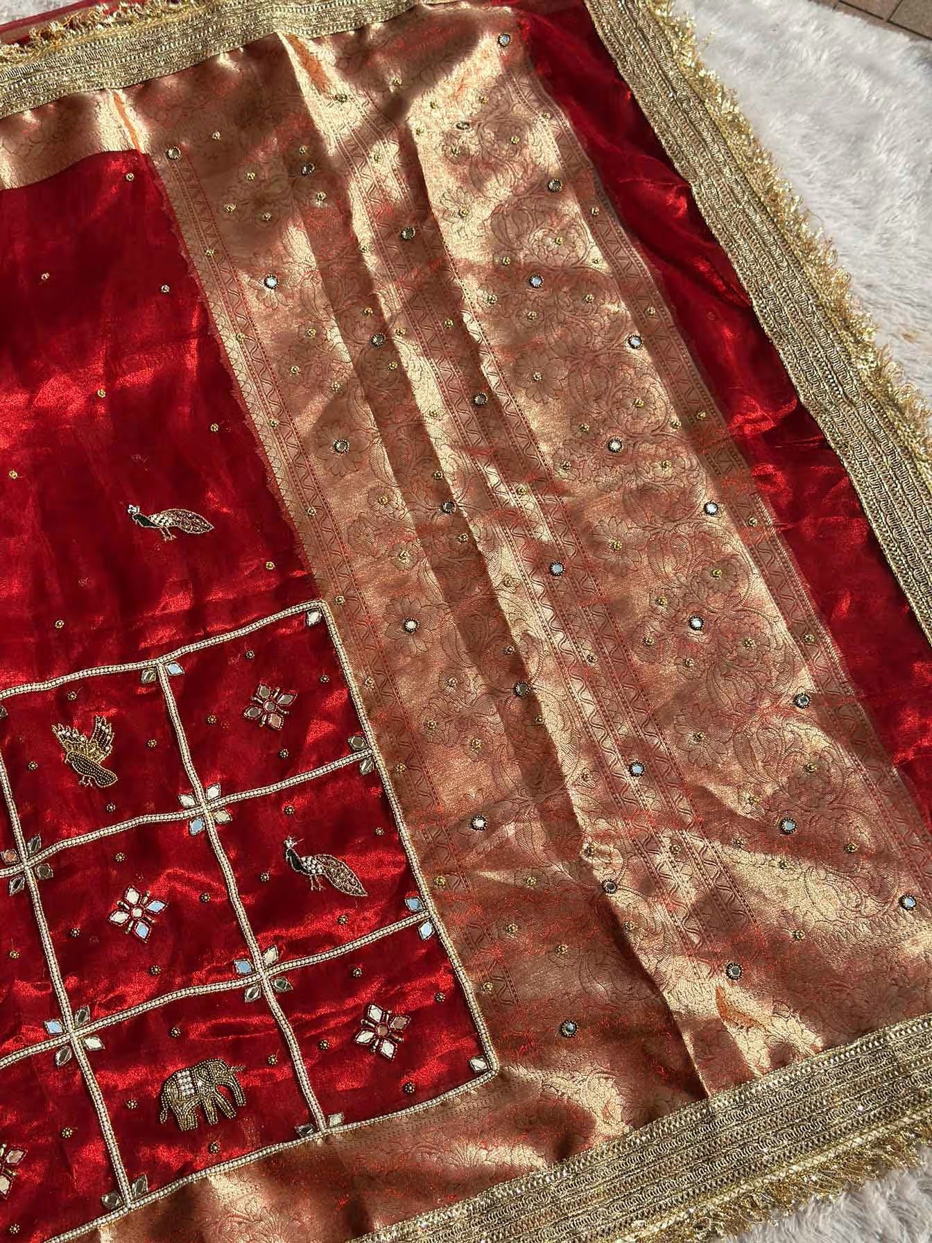 Suvarna Jali Red Banarasi Silk Saree - RV Couture 24