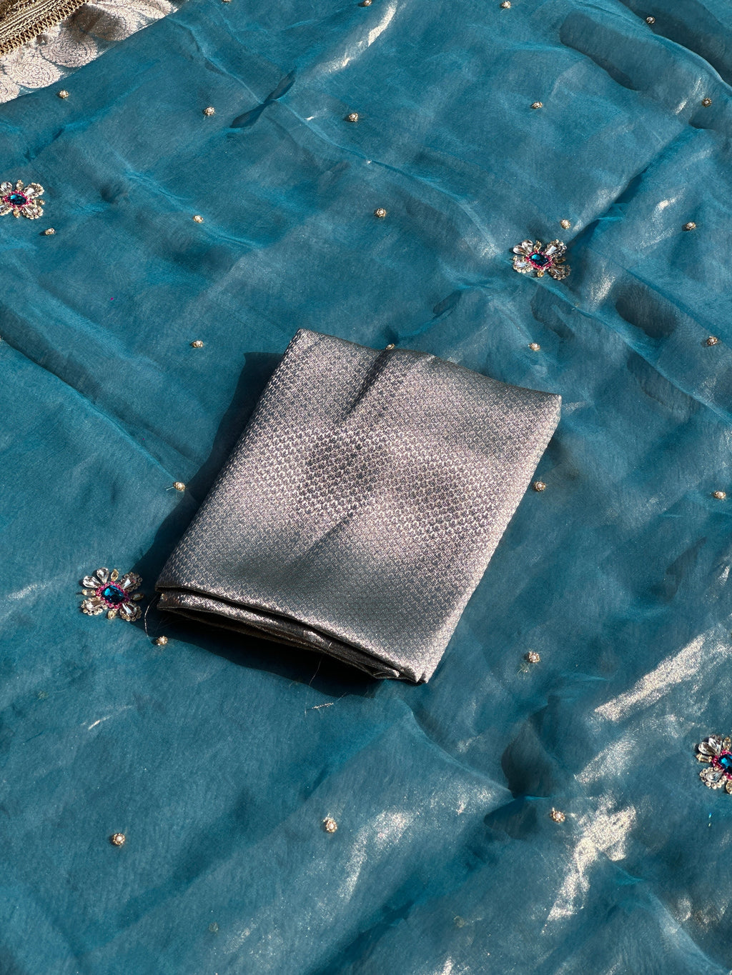 Neelpushpa Pearl Blue Banarasi Silk Saree - RV Couture 24