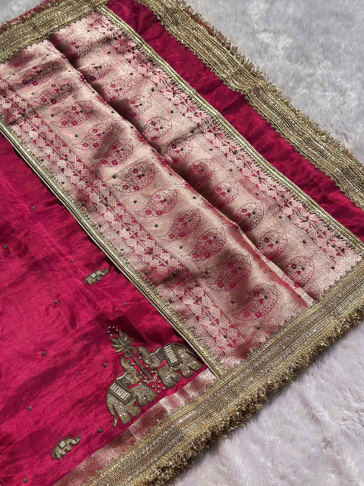 Suvarna Hatti Pink Banarasi Silk Saree - RV Couture 24