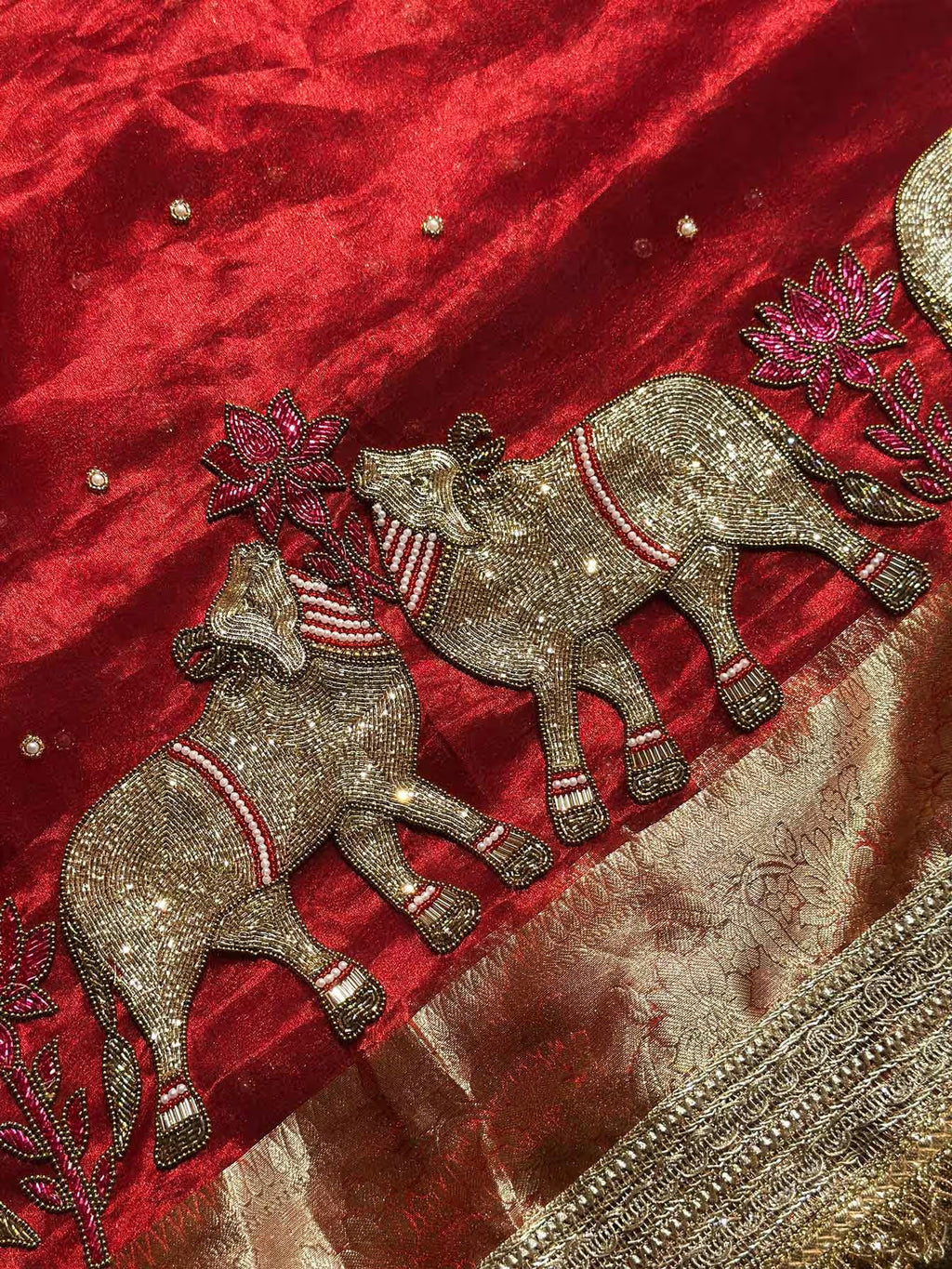 Gajanandi Red Banarasi Silk Saree - RV Couture 24