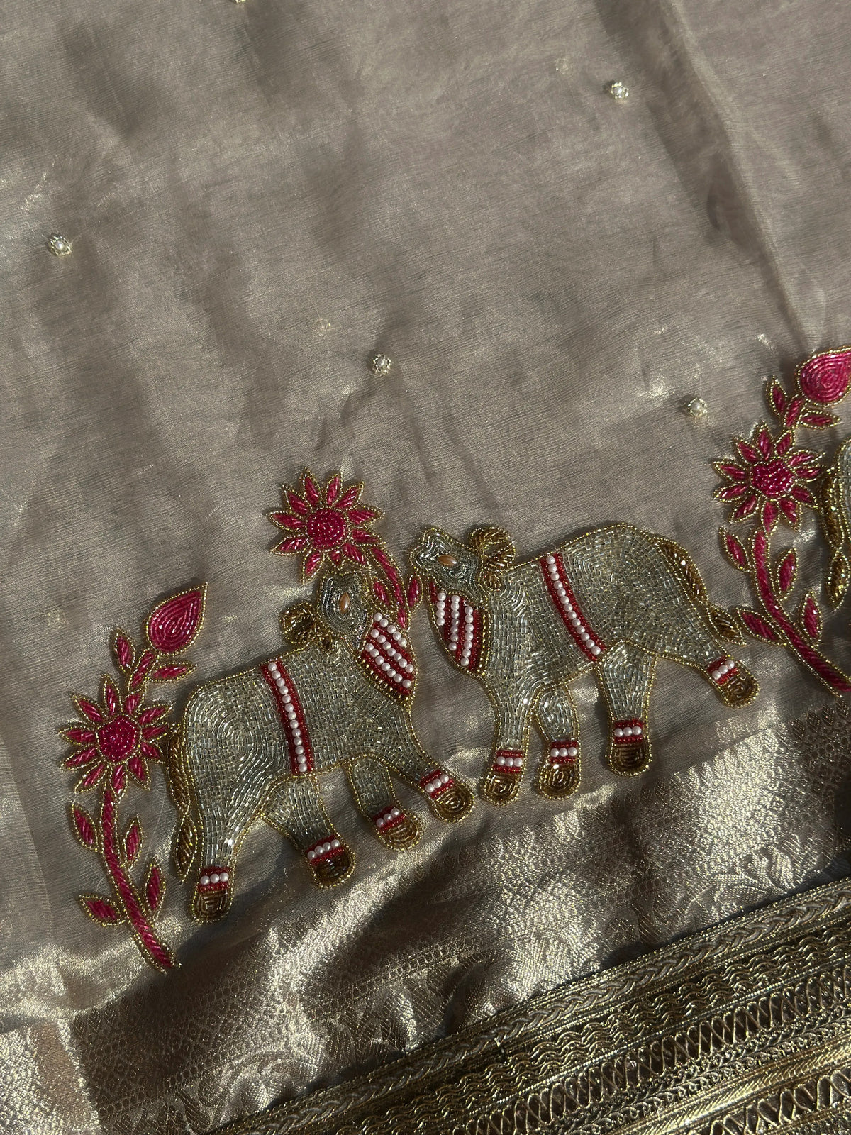 Gajanandi Mini Silver Banarasi Silk Saree - RV Couture 24