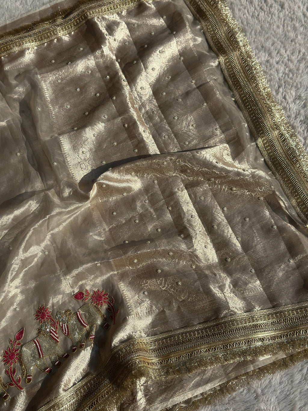 Gajanandi Mini Silver Banarasi Silk Saree - RV Couture 24