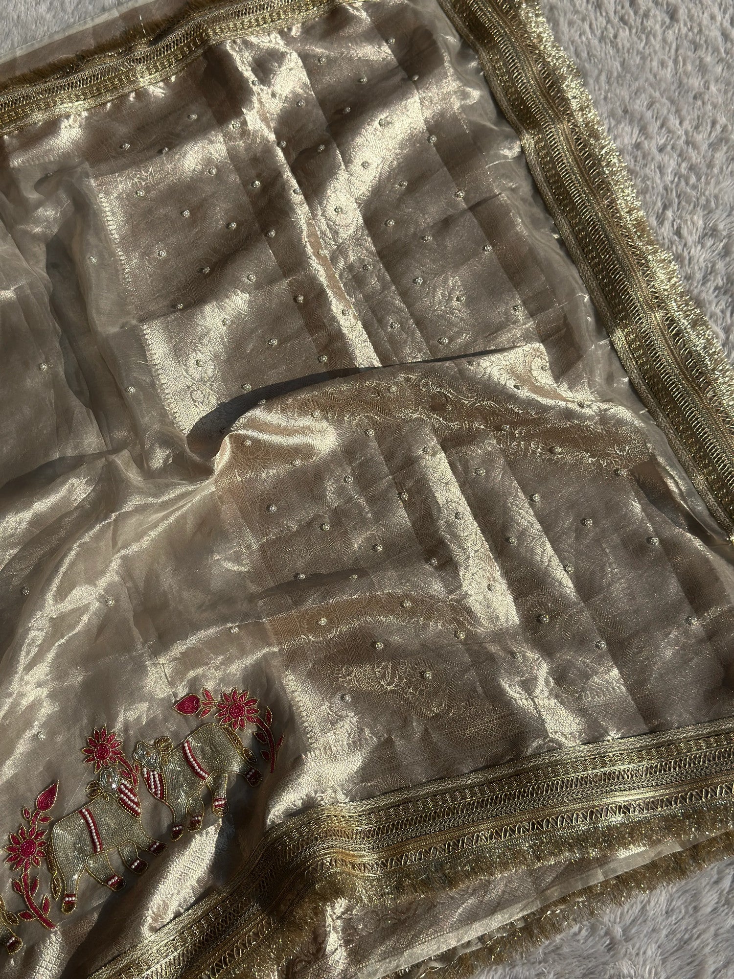 Gajanandi Mini Silver Banarasi Silk Saree - RV Couture 24