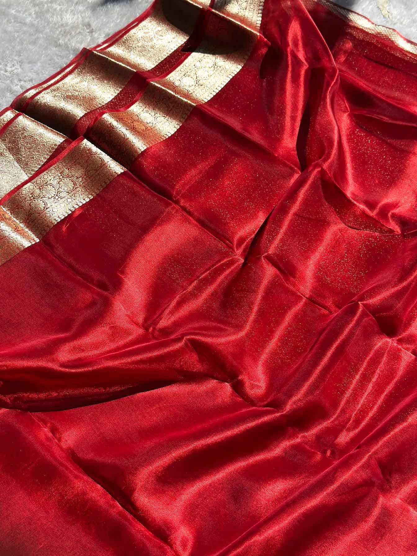 Red Banarasi Silk Saree - RV Couture 24
