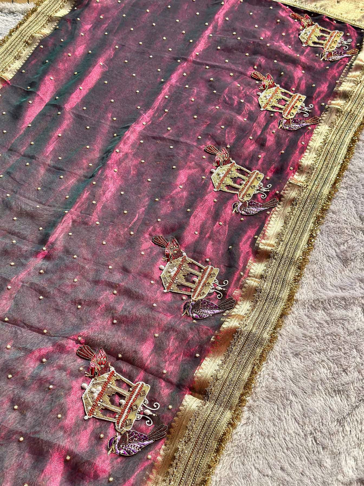 Swarna Panchi Wine Pink Banarasi Silk Saree - RV Couture 24
