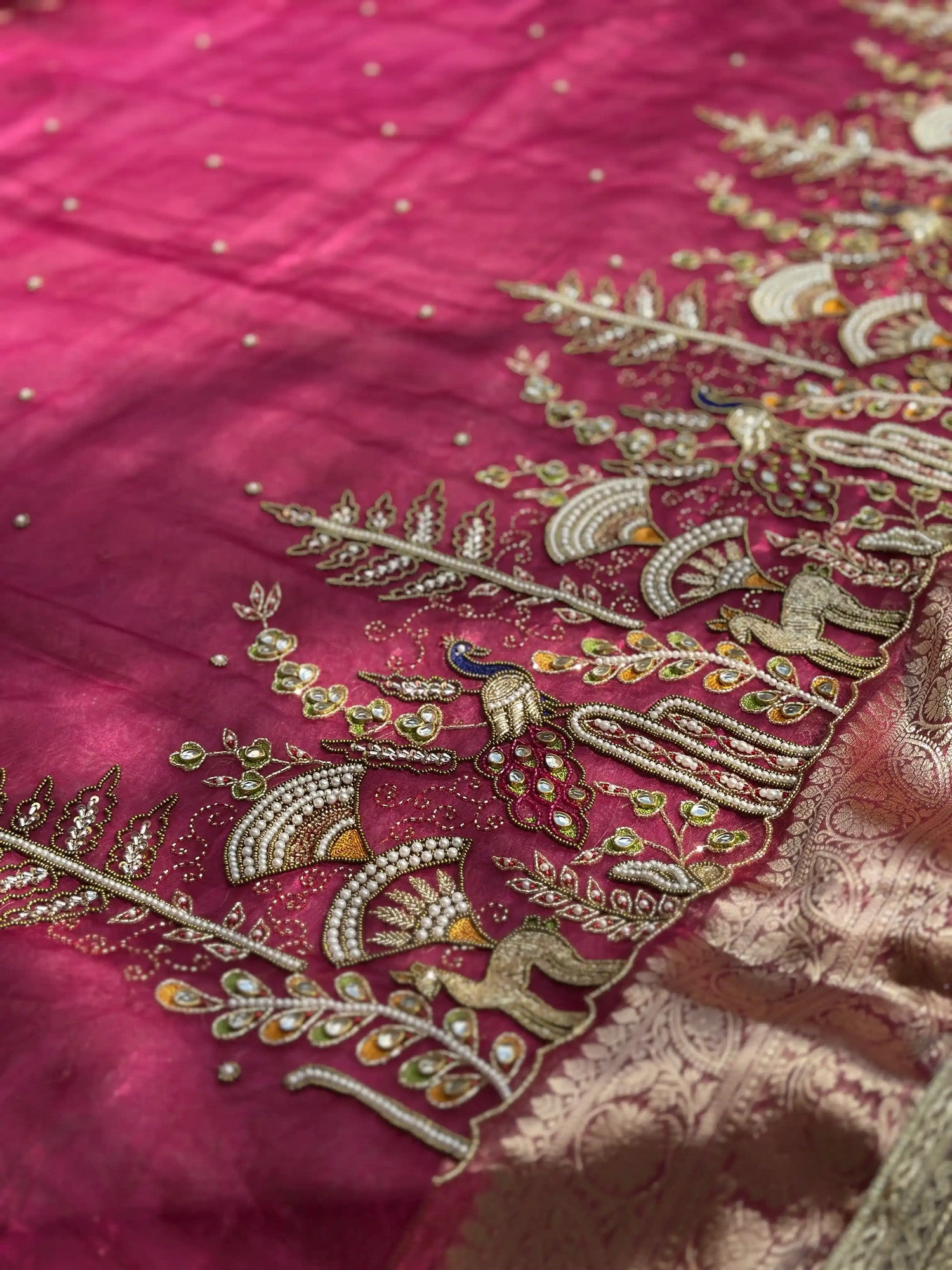 Mor Mahal Pink Banarasi Silk Saree - RV Couture 24