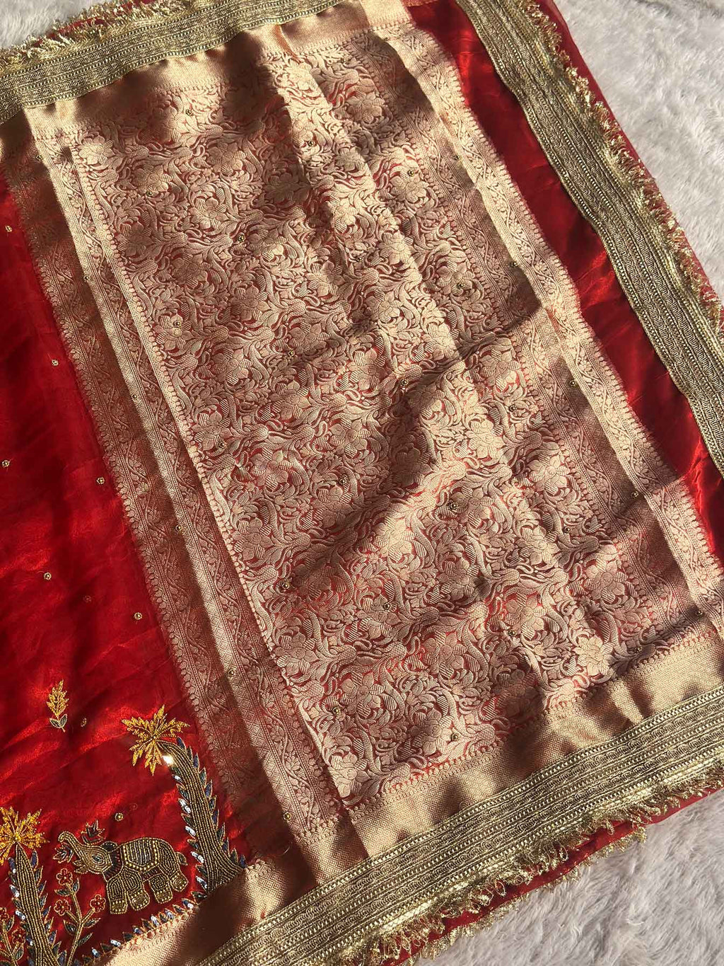 Rajasi Red Banarasi Silk Saree - RV Couture 24