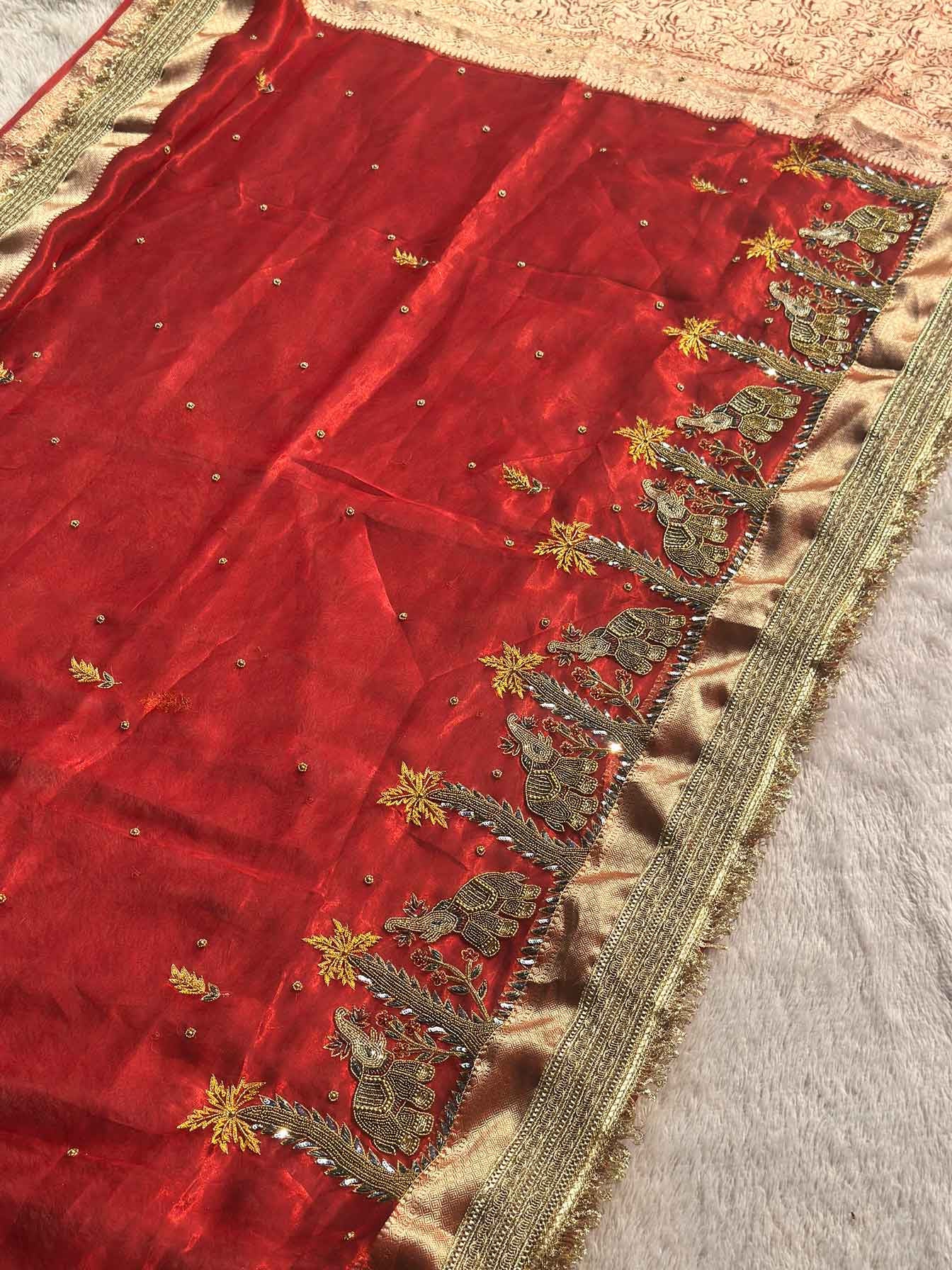 Rajasi Red Banarasi Silk Saree - RV Couture 24