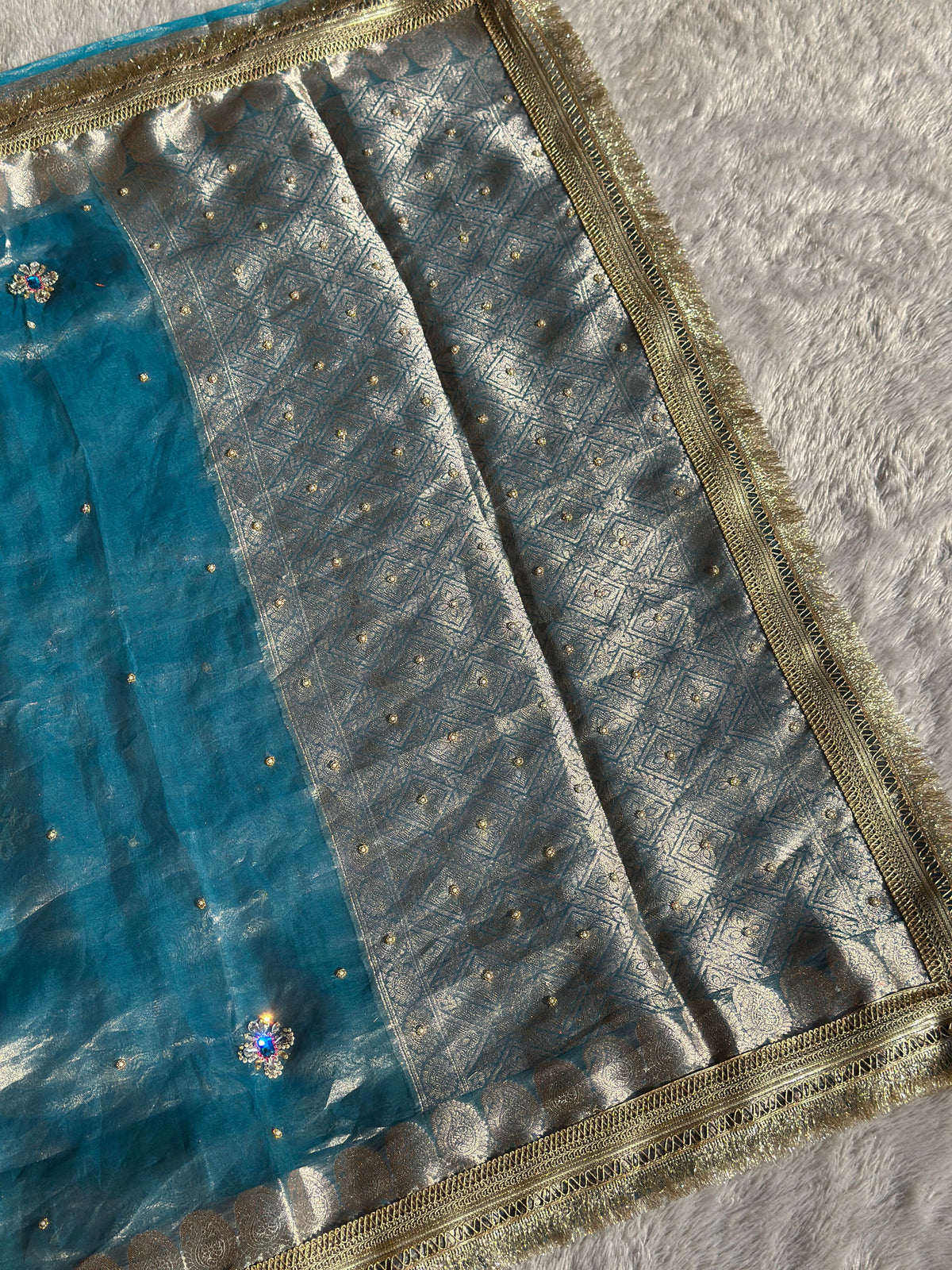 Neelpushpa Pearl Blue Banarasi Silk Saree - RV Couture 24