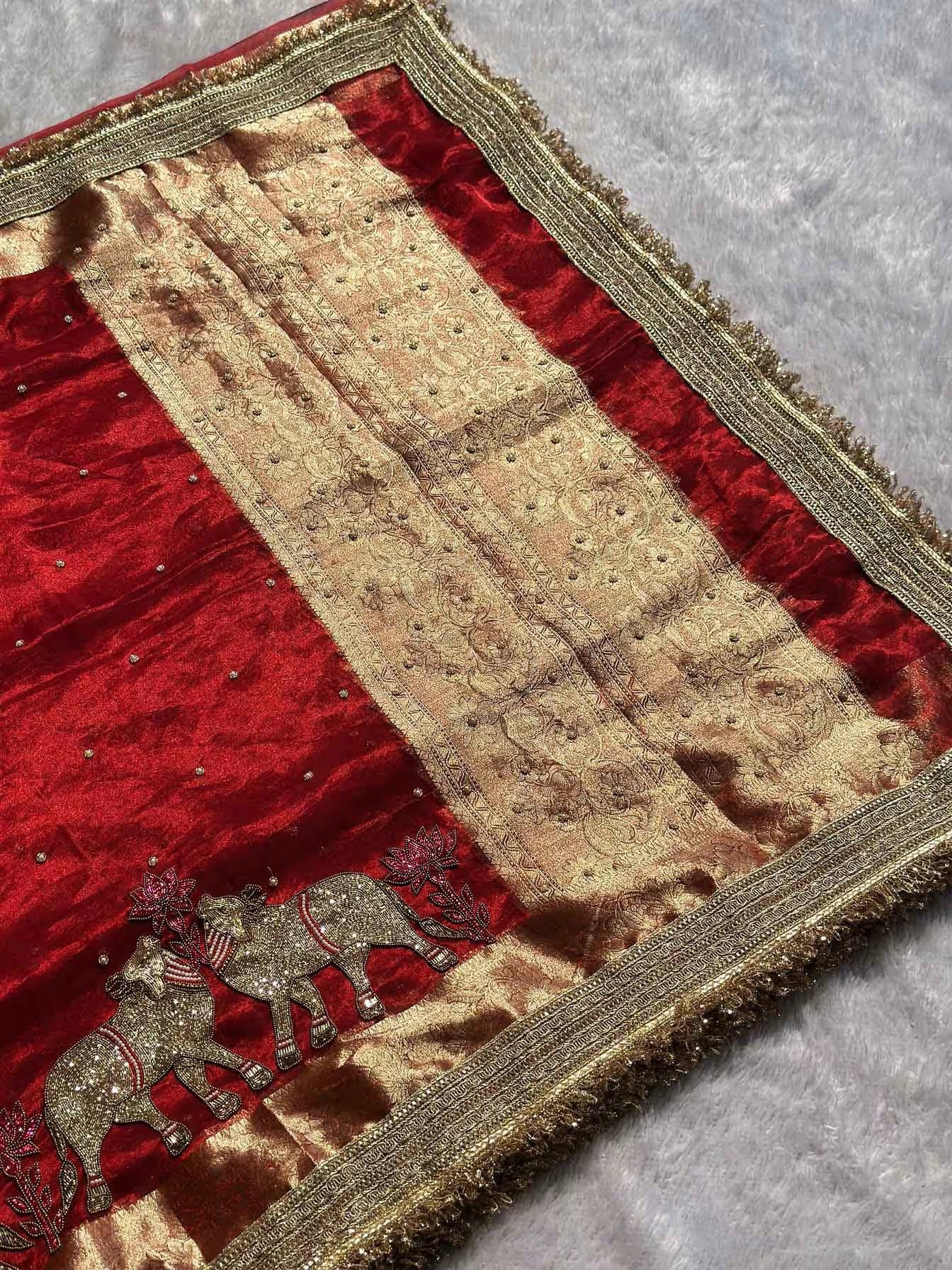 Gajanandi Red Banarasi Silk Saree - RV Couture 24