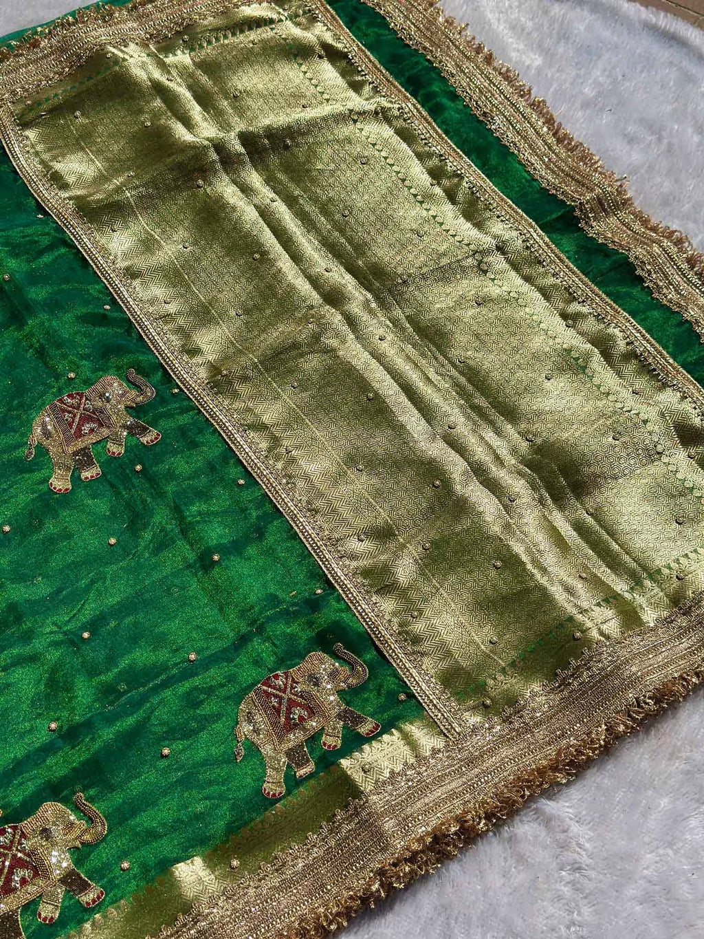 Gajanandini Green Banarasi Silk Saree - RV Couture 24