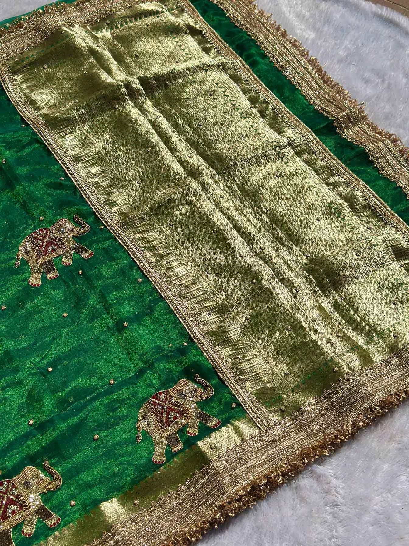 Gajanandini Green Banarasi Silk Saree - RV Couture 24