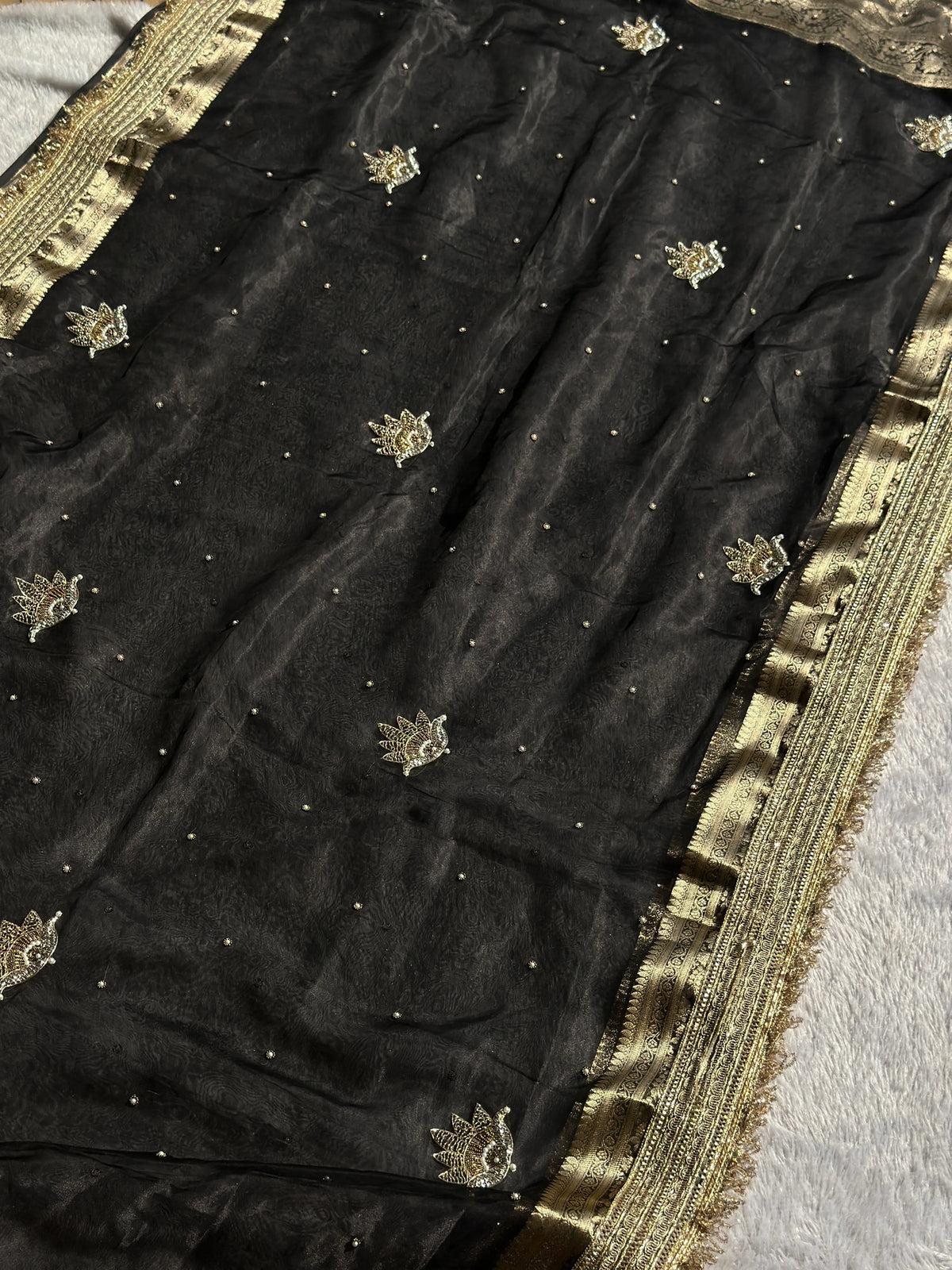 Raat Rani Black Banarasi Silk Saree - RV Couture 24