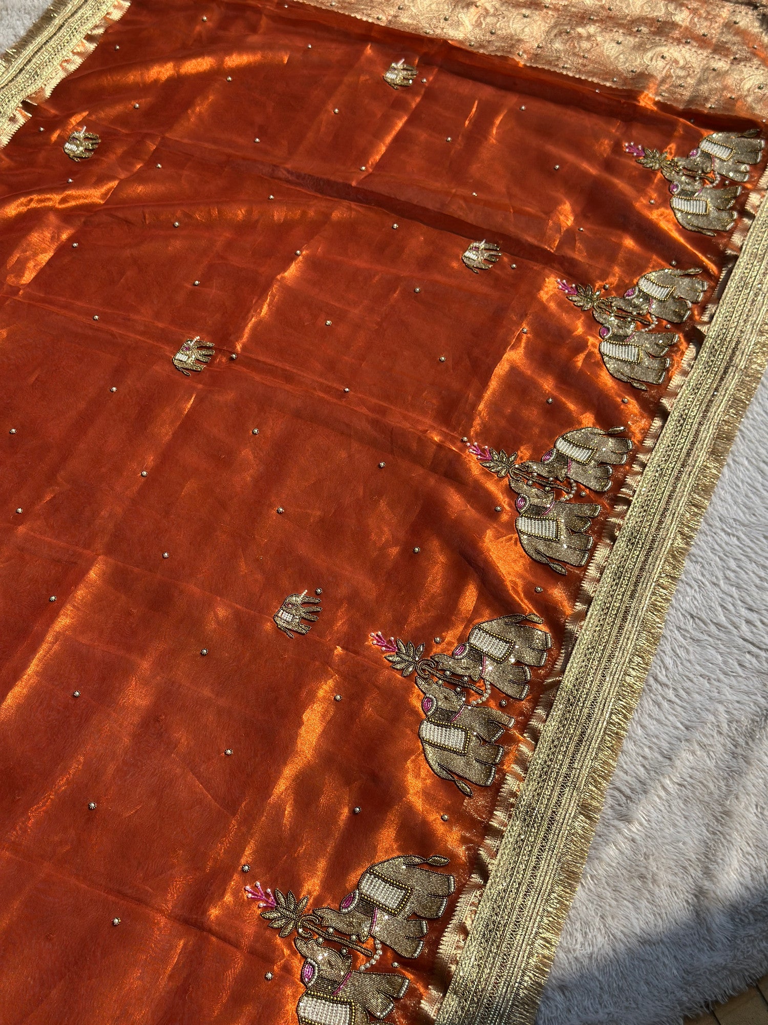 Suvarna Hatti Orange Banarasi Silk Saree - RV Couture 24