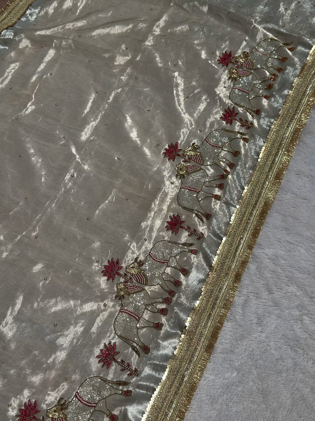Gajanandi Silver Banarasi Silk Saree - RV Couture 24