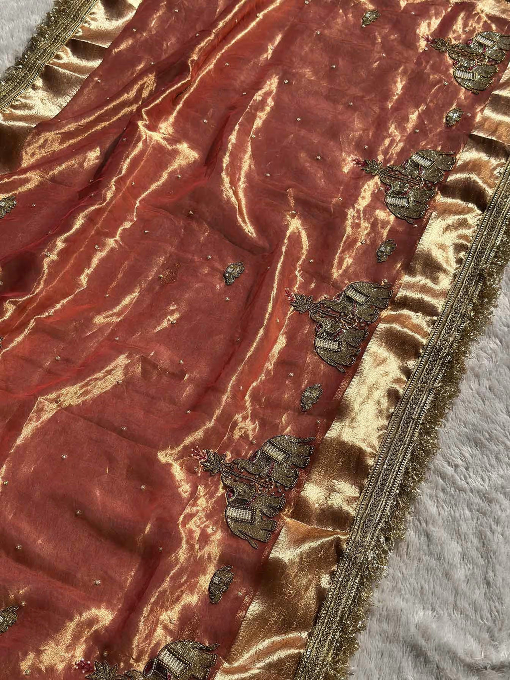 Suvarna Hatti Peach Banarasi Silk Saree - RV Couture 24