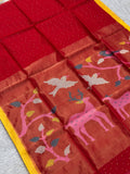 Red Jamdani Saree with Deer Motif - RV Couture 24