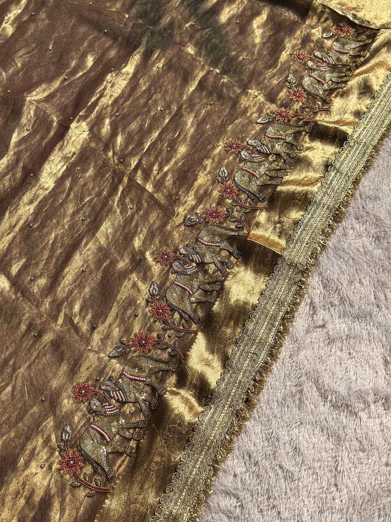 Gajanandi Mini Antique Bronzed Gold Banarasi Silk Saree - RV Couture 24