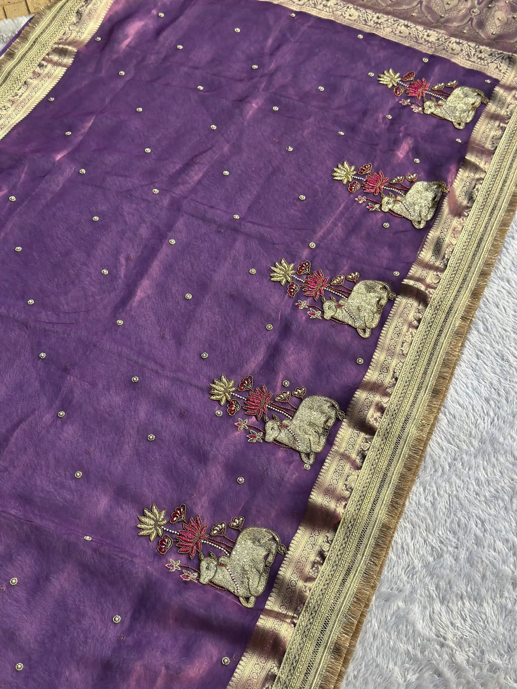 Nandi Pushpa Purple Banarasi Silk Saree - RV Couture 24