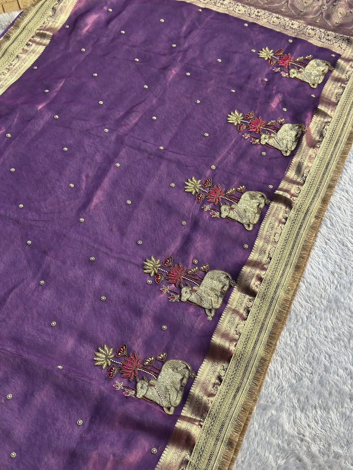 Nandi Pushpa Purple Banarasi Silk Saree - RV Couture 24