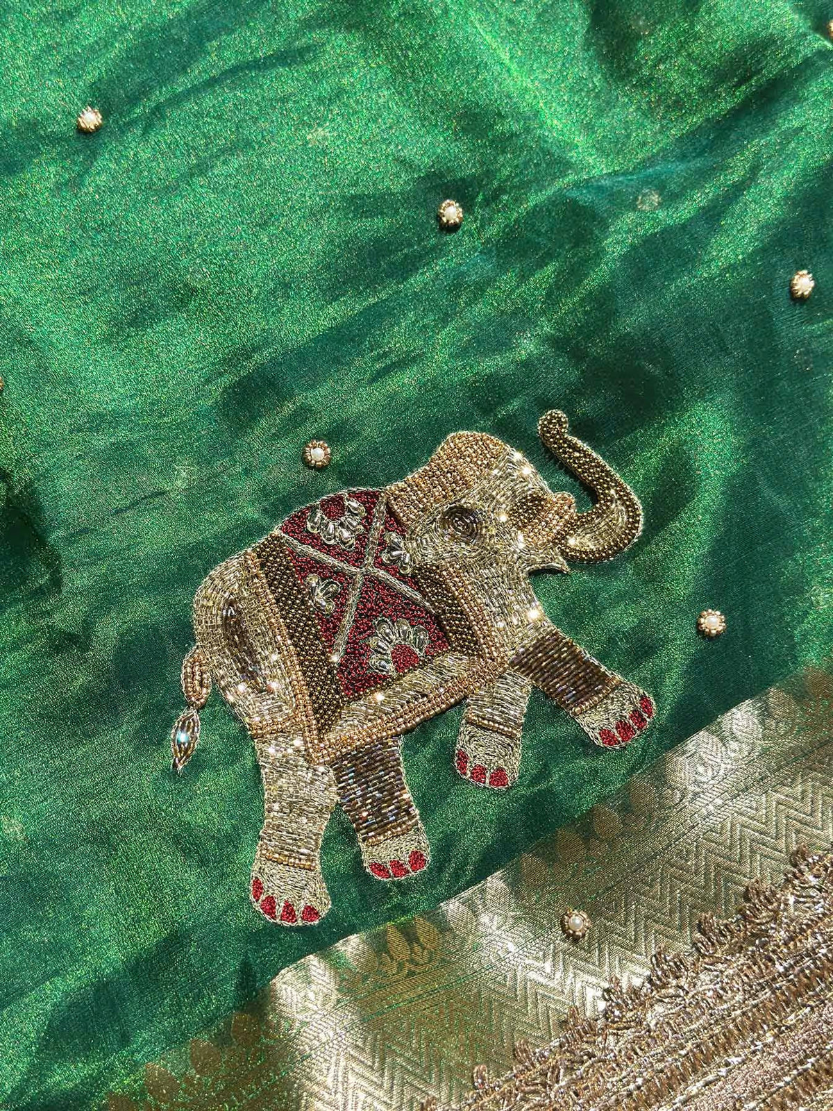 Gajanandini Green Banarasi Silk Saree - RV Couture 24