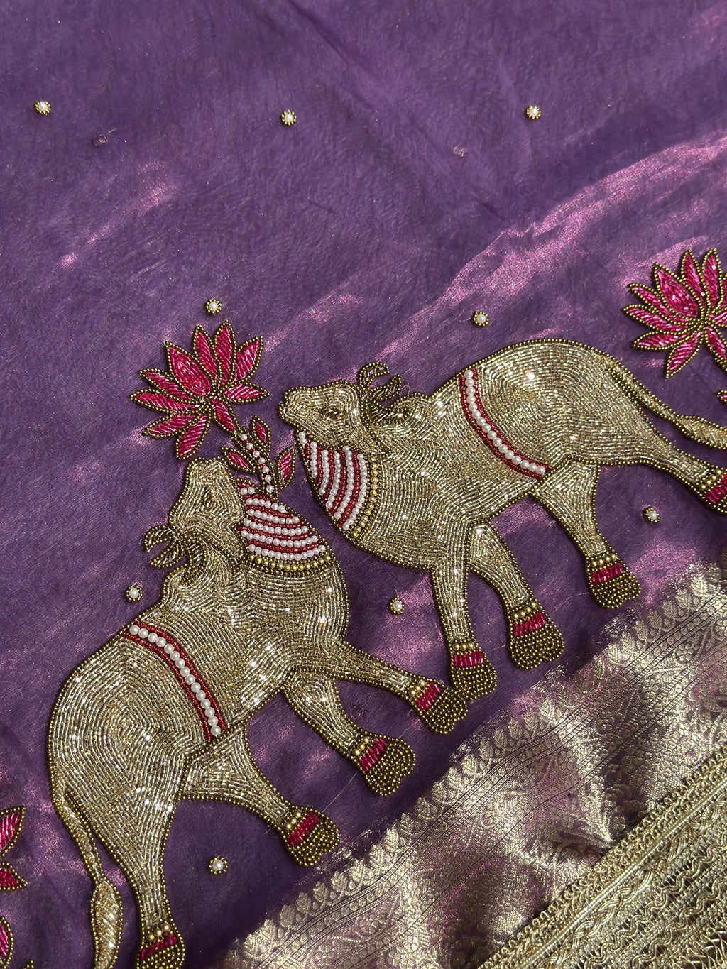 Gajanandi Purple Banarasi Silk Saree - RV Couture 24