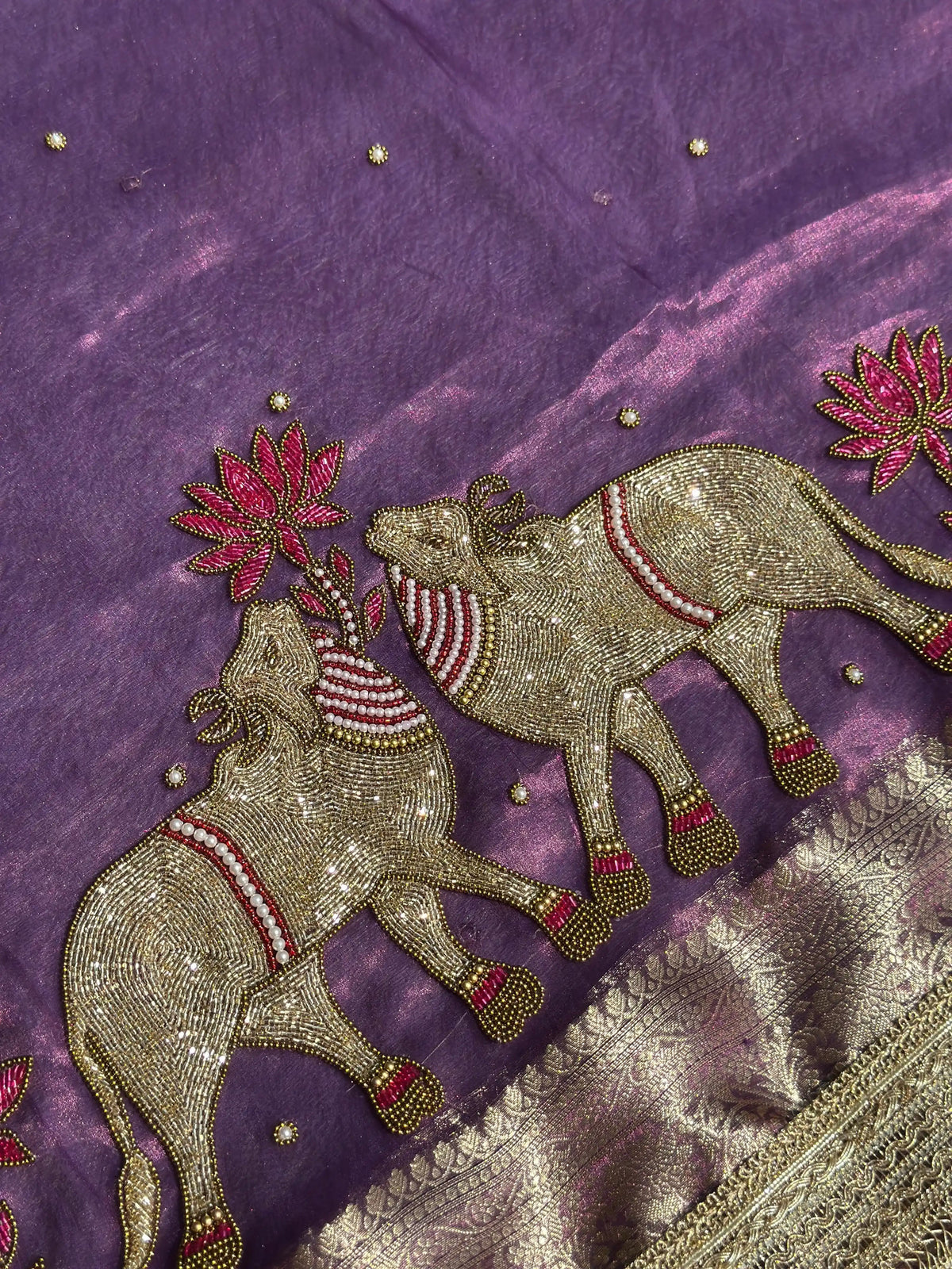 Gajanandi Purple Banarasi Silk Saree - RV Couture 24