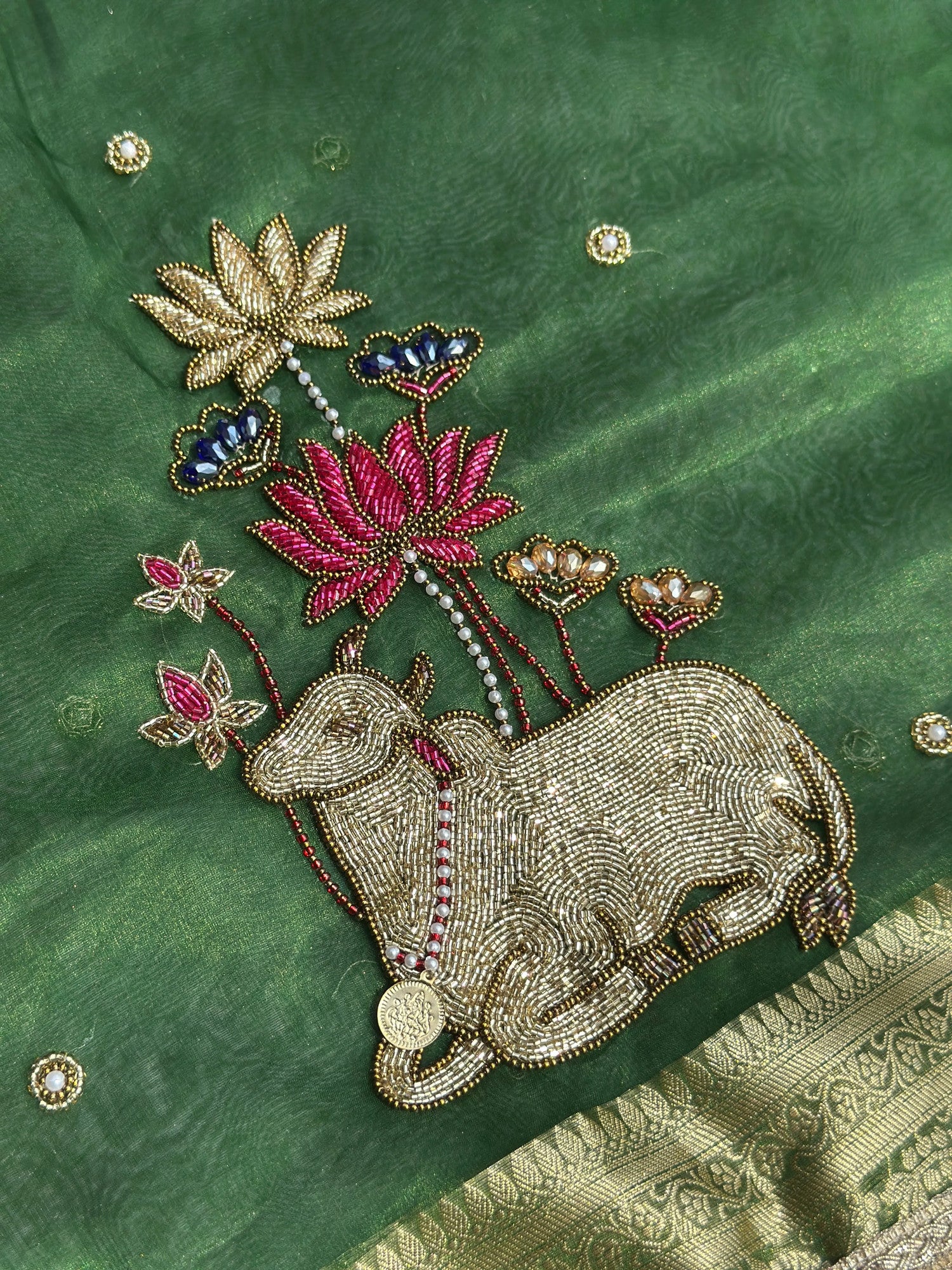 Nandi Pushpa Green Banarasi Silk Saree - RV Couture 24