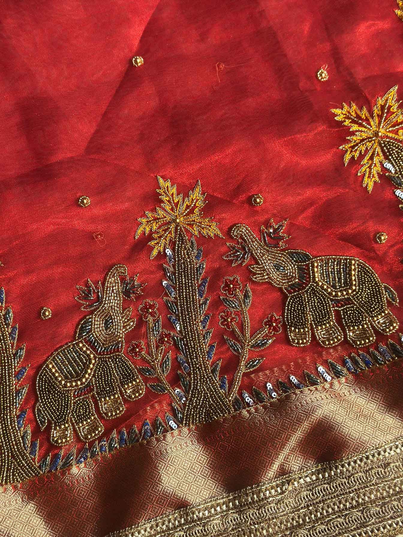 Rajasi Red Banarasi Silk Saree - RV Couture 24