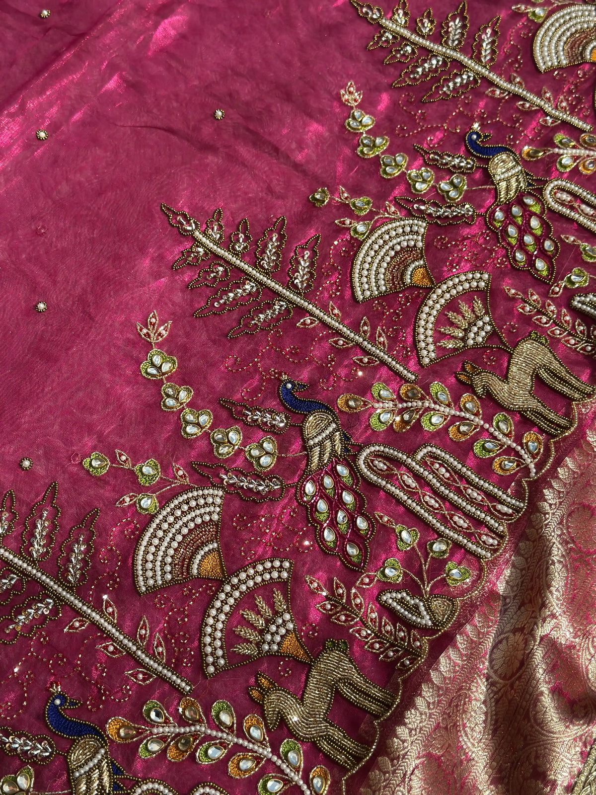 Mor Mahal Pink Banarasi Silk Saree - RV Couture 24