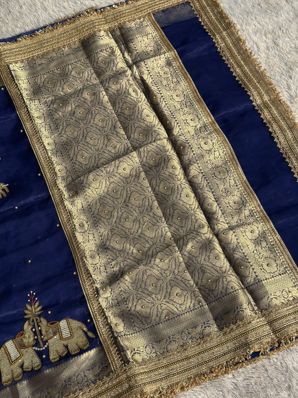 Suvarna Hatti Deep Navy Blue Banarasi Silk Saree - RV Couture 24