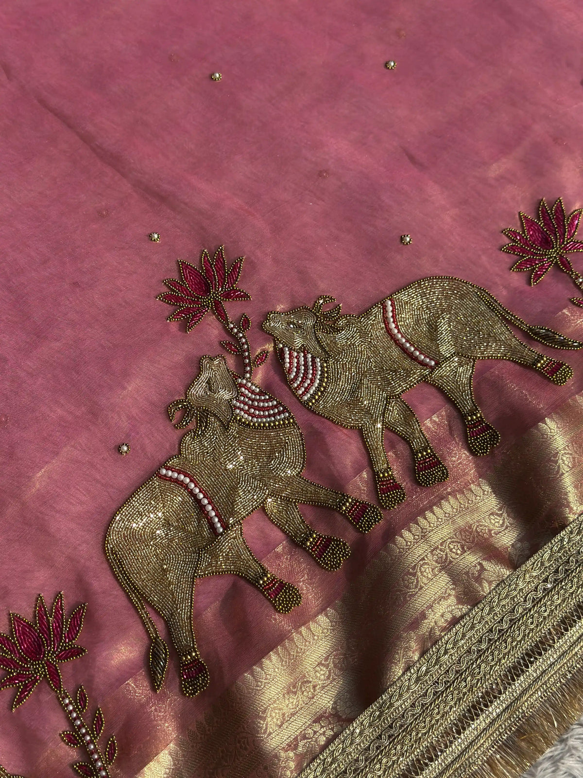 Gajanandi Baby Pink Banarasi Silk Saree - RV Couture 24