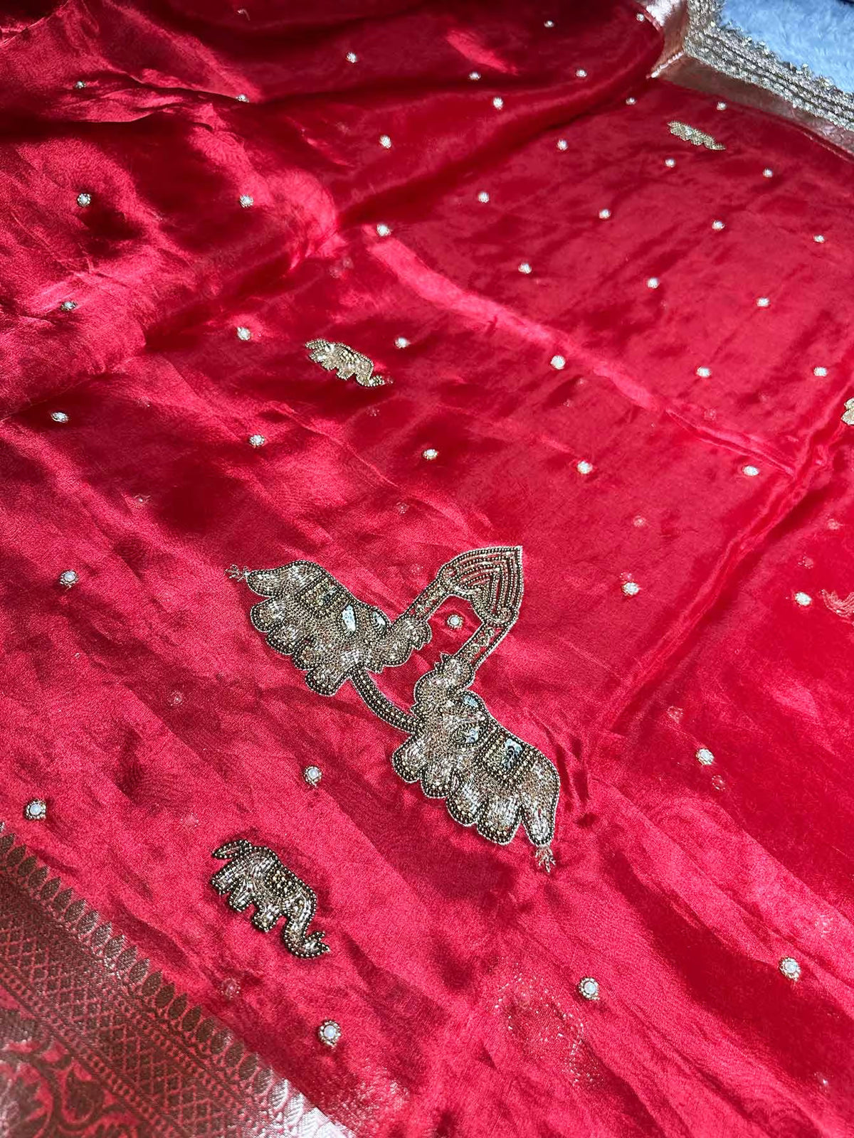 Gajaratna Red Banarasi Silk Saree - RV Couture 24