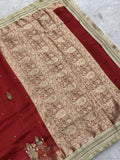 Ganesh Laxmi red Banarasi tissue saree with paisley brocade pallu