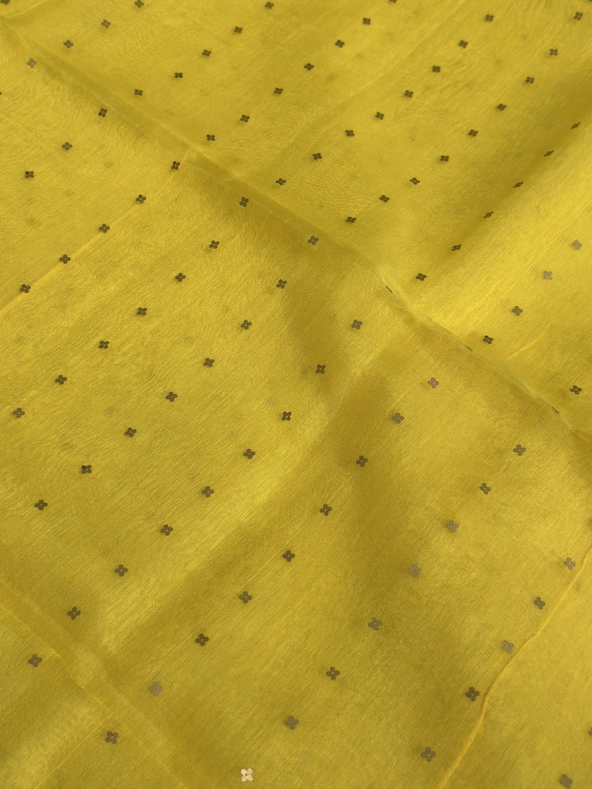 Golden yellow Jamdani body with scattered buti work