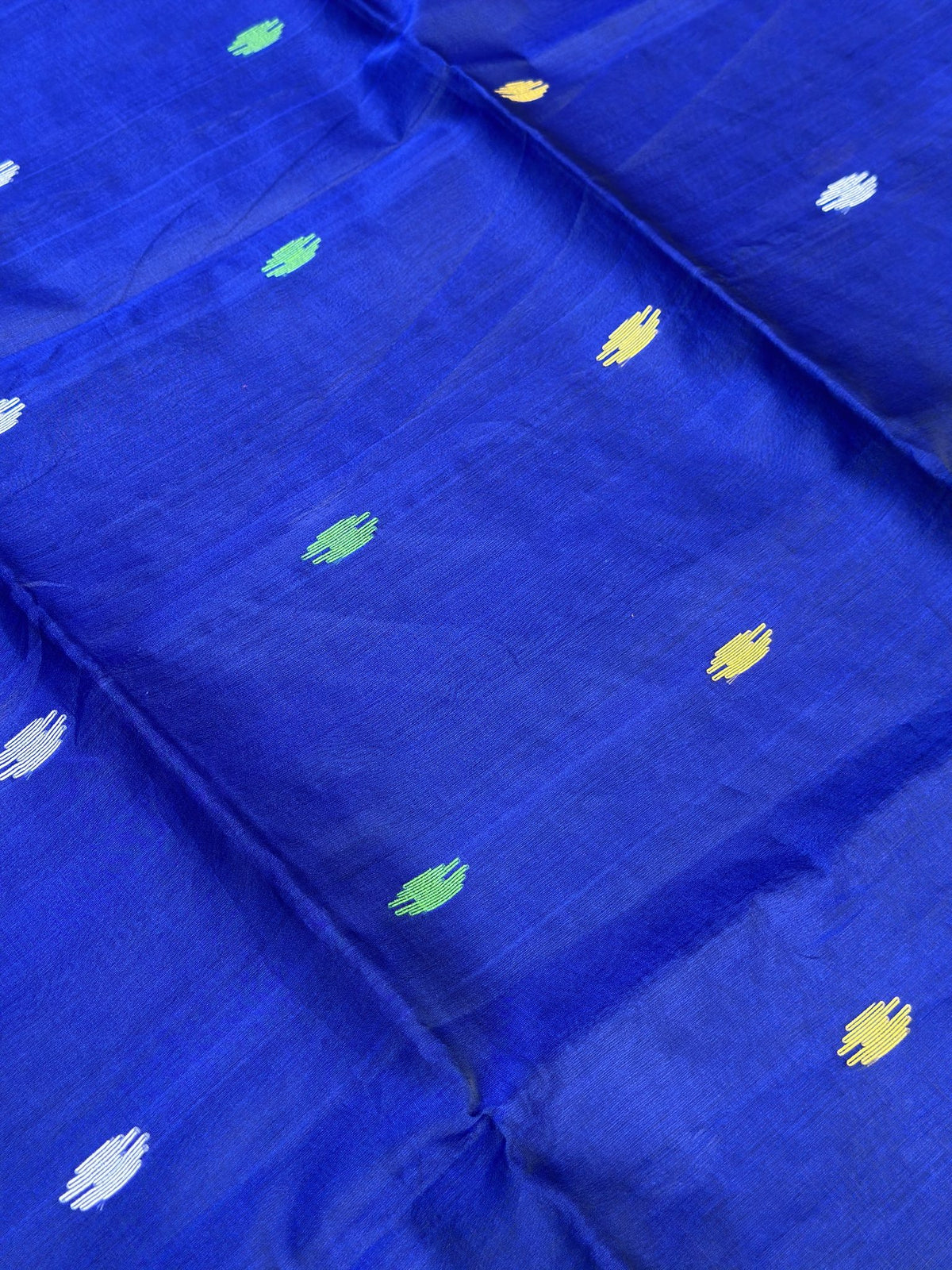 Royal blue Jamdani body with gold and white leaf buti work