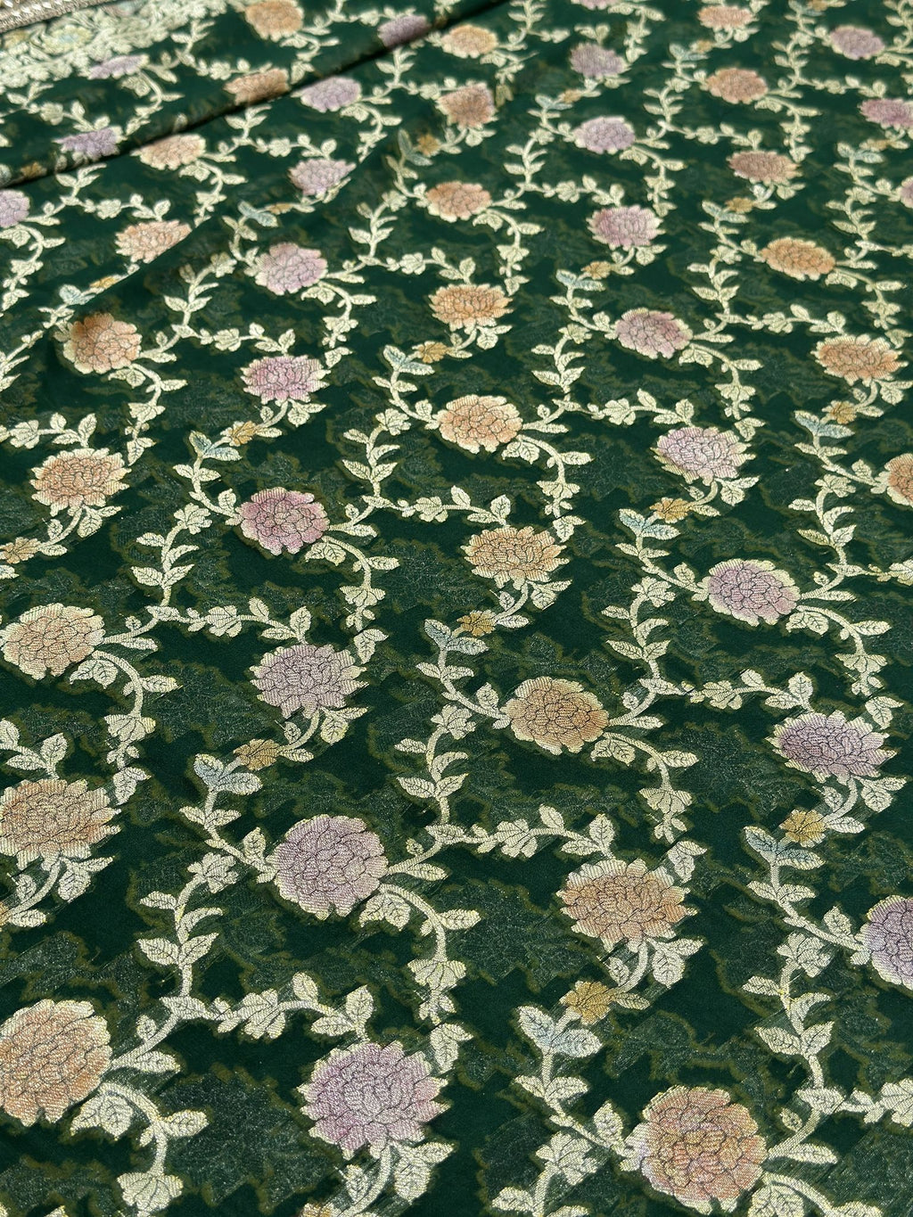 Green khaddi georgette Banarasi saree with matching blouse fabric