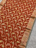 Allover zari floral jaal on rust orange Khaddi Georgette saree