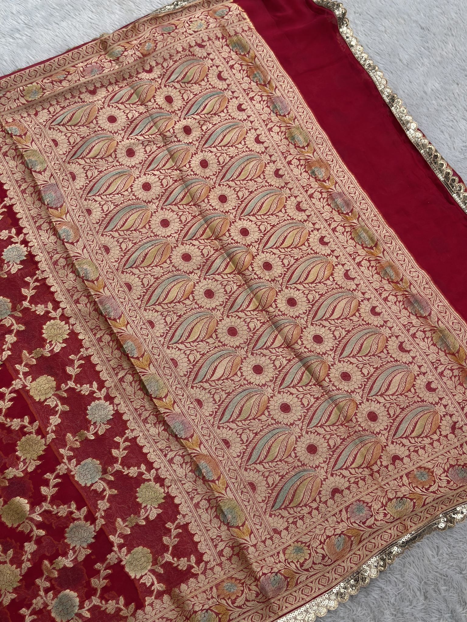 Pink Khaddi Georgette Banarasi saree handwoven in Varanasi with zari