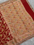 Red Khaddi Georgette Banarasi saree handwoven in Varanasi with zari