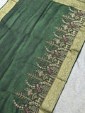 Green Banarasi tissue saree with woven gold zari, Mor Mahal