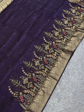 Purple Banarasi tissue saree with woven gold zari, Mor Mahal
