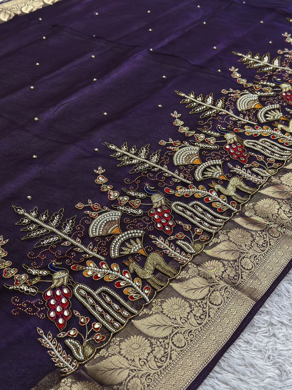 Mor Mahal Purple saree with Banarasi brocade blouse fabric