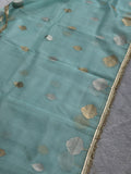 Sky blue pure kora saree fabric detail