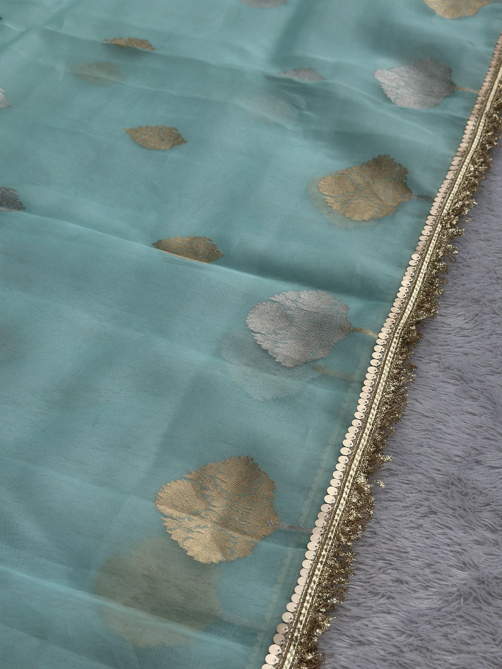 Pure Kora sky blue saree with running blouse fabric