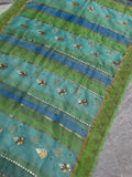 Green and Sky Blue pure Kora silk saree, Rankat Kora