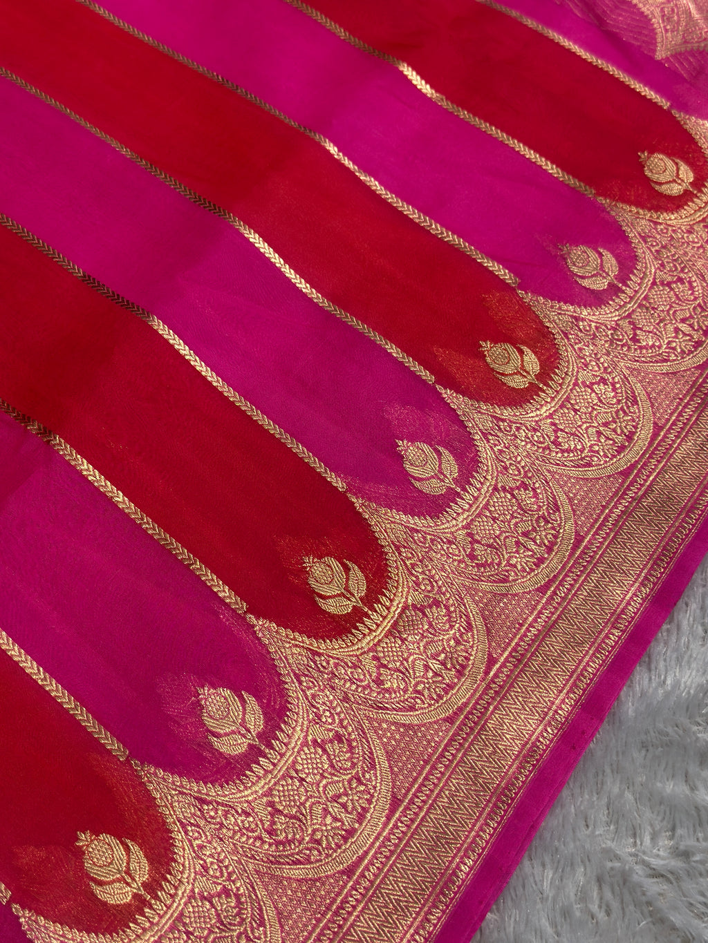 Red and Pink pure Kora silk saree, Rankat Kora